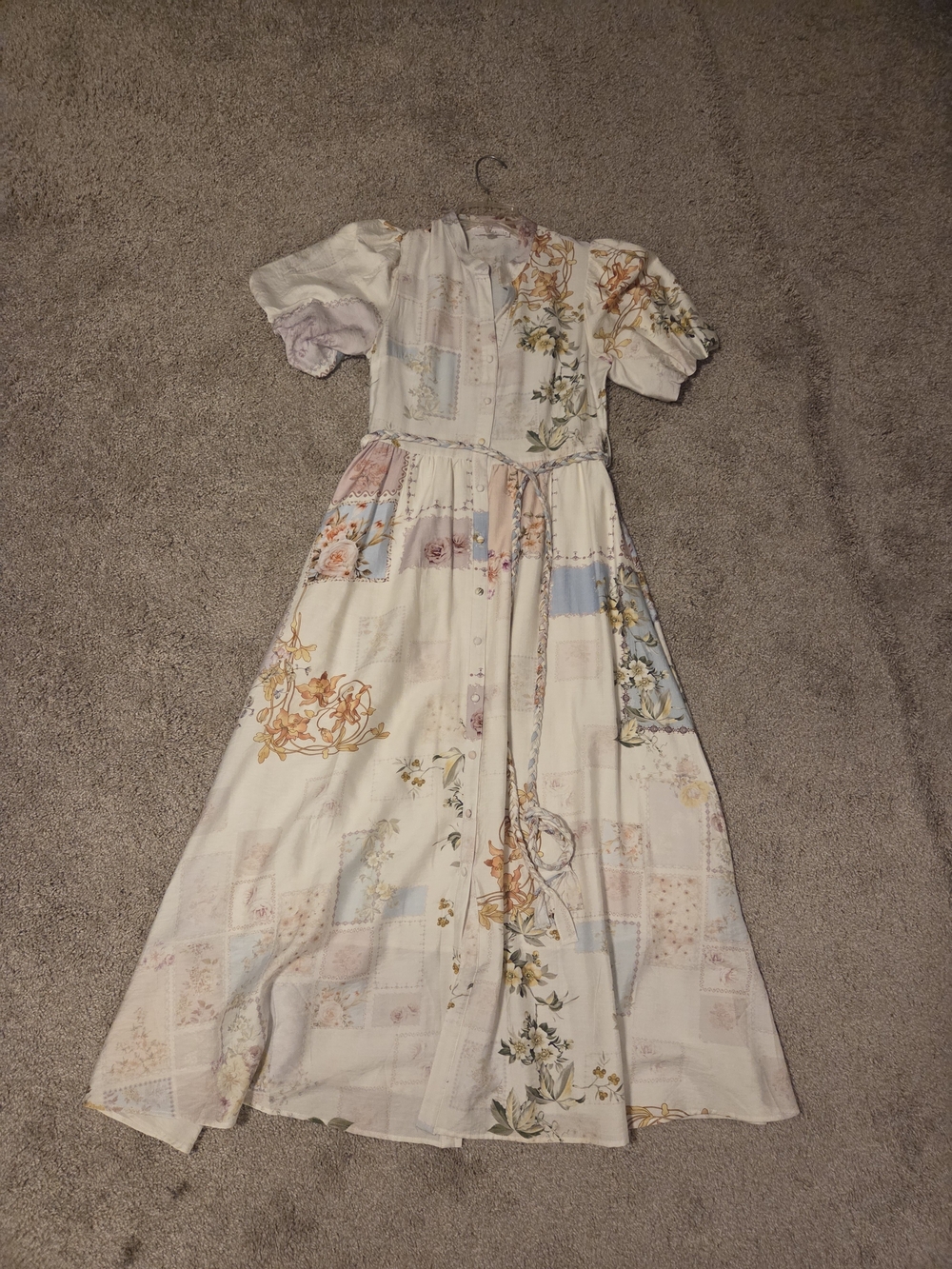 Floral Patchwork Maxi Dress in Cream